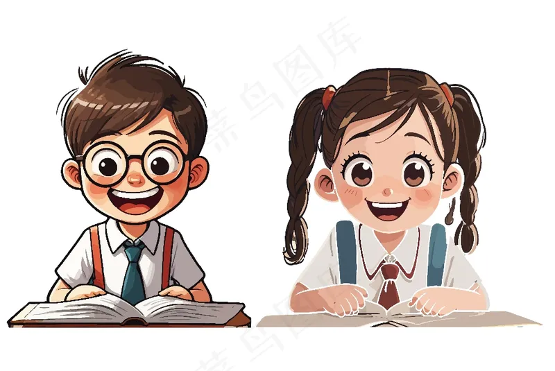 卡通学生读书上课场景素材 ai矢量模版下载