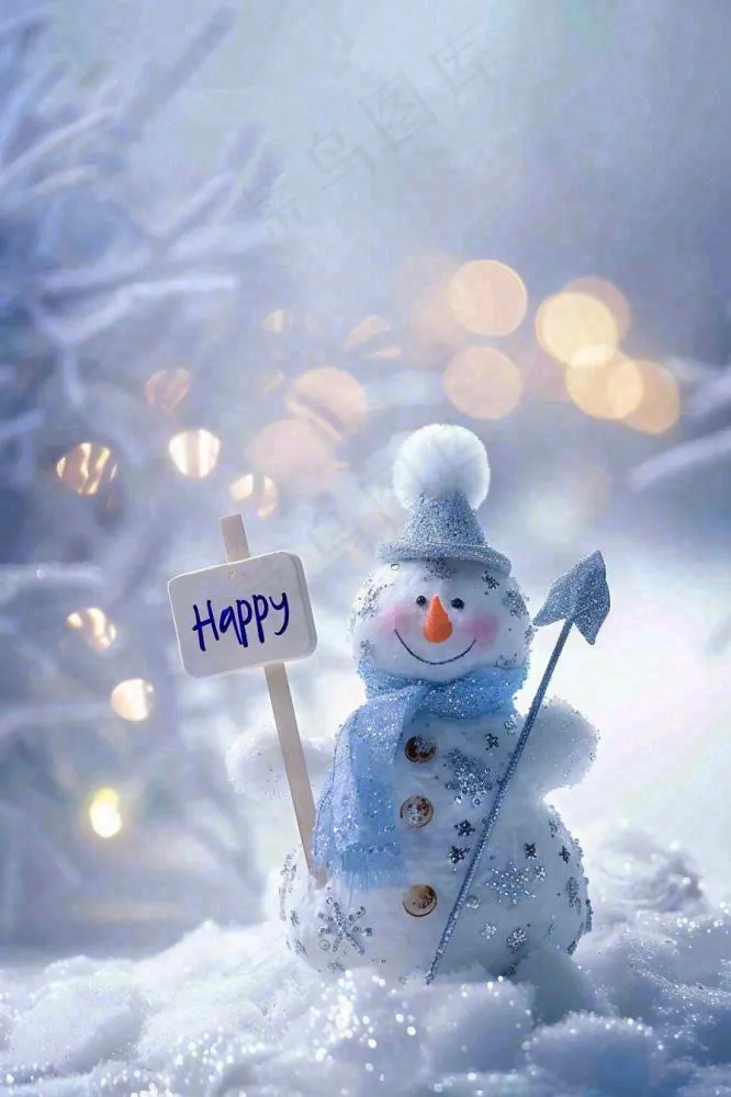 冬天白雪世界可爱雪人木牌欢迎唯美立冬小雪大雪冬至摄影图(896x1344)