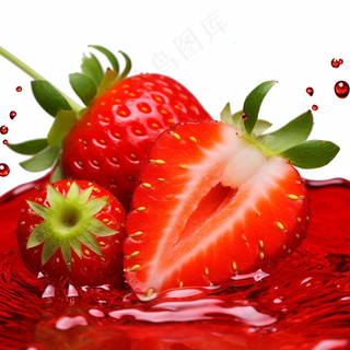 新鲜草莓水飞溅开水果摄影图