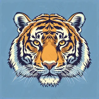 老虎头蓝色背景卡通插画
