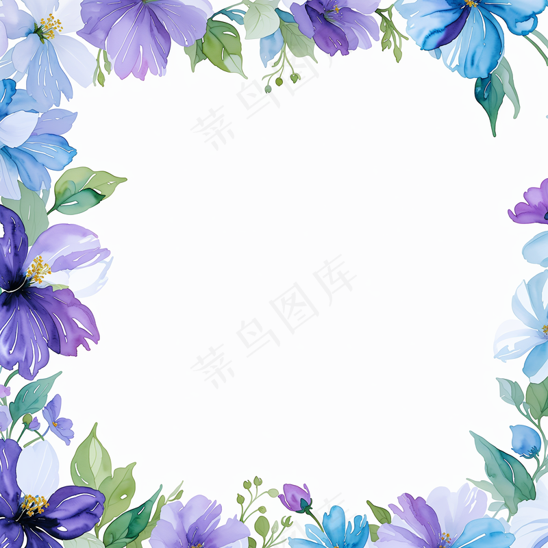 蓝紫色水彩花卉边框