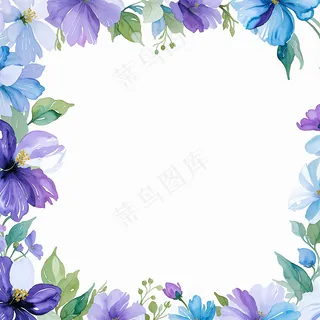 蓝紫色水彩花卉边框