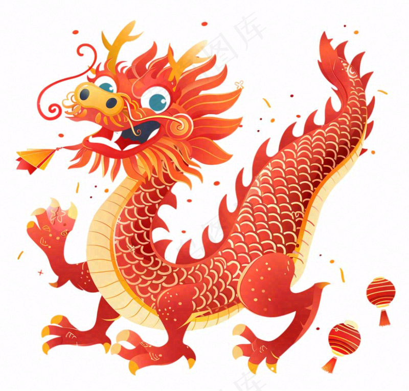 中国龙龙年红色卡通插画免抠(1072x1024)