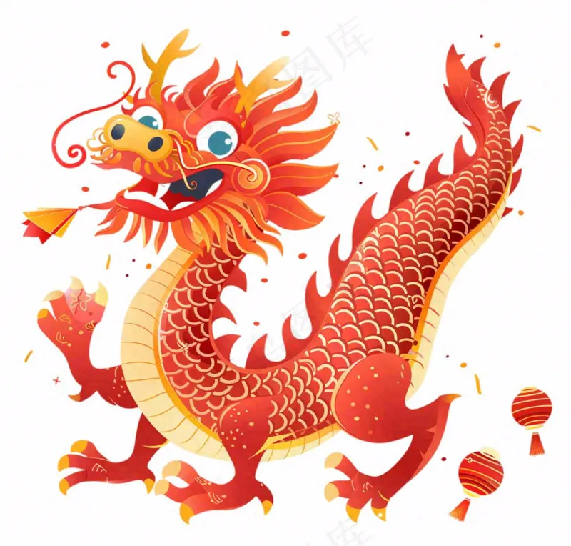 中国龙龙年红色卡通插画免抠(1072x1024)