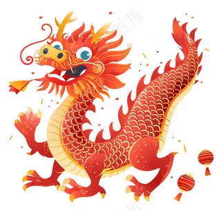 中国龙龙年红色卡通插画免抠