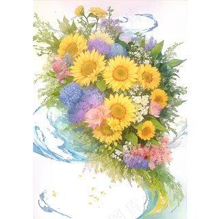 黄色 绿色 手绘 花丛 免抠 素材 13