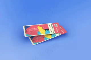 蓝色背景长方形可撕门票样机6