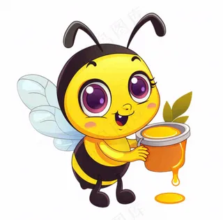 蜜蜂采蜜蜂蜜昆虫卡通插画免抠