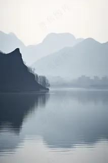 阴天山水倒影山水墨画古风背景黑白摄影图 阴天山水倒影山水墨画古风背景黑白摄影图