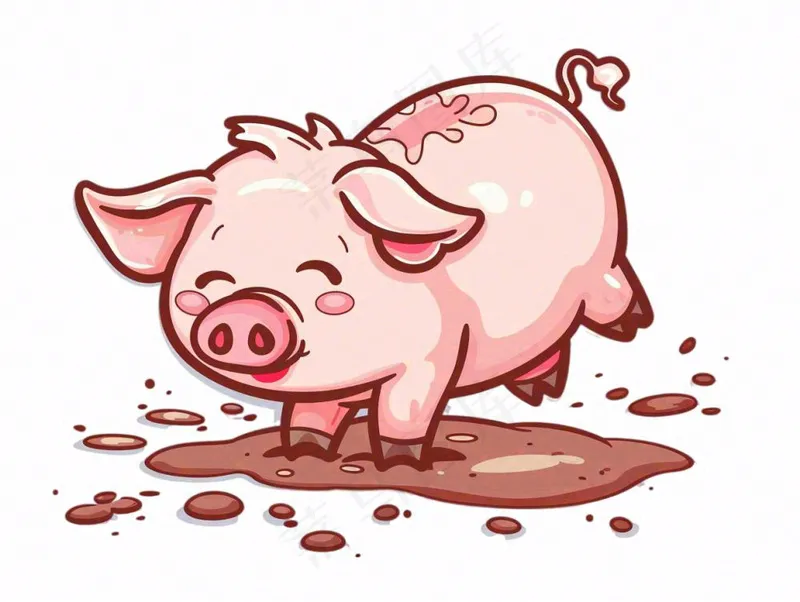 小猪猪崽踩泥坑动物卡通插画免抠(1232x928)