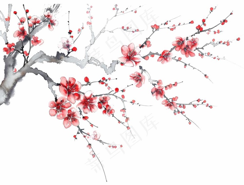 梅花寒梅水墨画中国风插画免抠(1264x960)