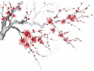梅花寒梅水墨画中国风插画免抠