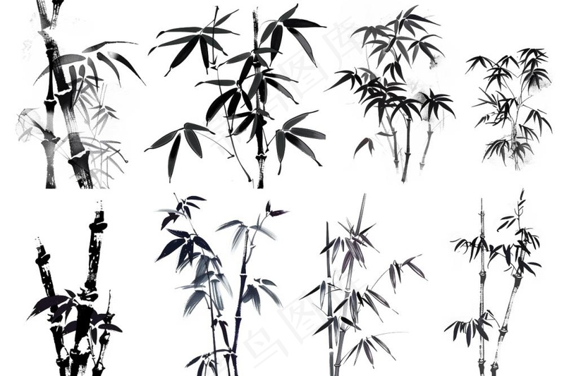 竹子竹林水墨画中国风元素插画免抠(1344x896)