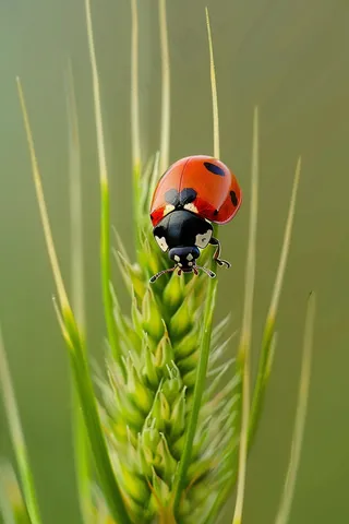 瓢虫七星瓢虫植物春天昆虫摄影图