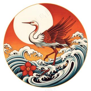 国潮仙鹤国风圆形插画免抠