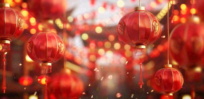 红色年味灯笼烟花新年过年喜庆春节年味摄影图(1568x768)