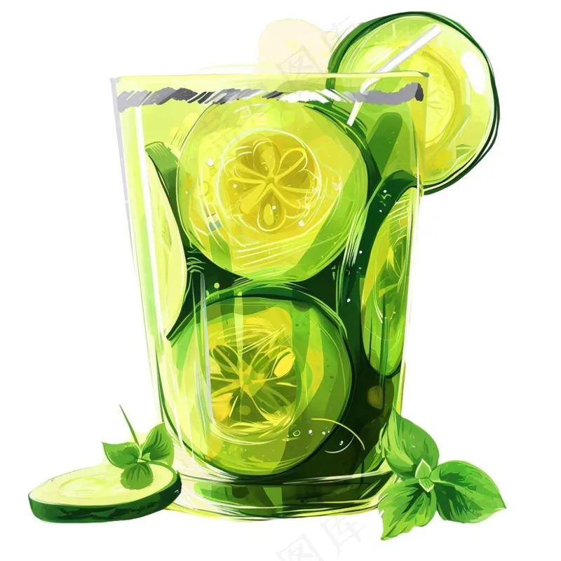 青柠檬茶果汁汽水饮料卡通插画免抠(1024x1024)