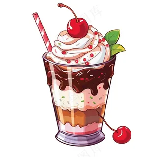 奶油冰淇淋饮料草莓味卡通插画免抠