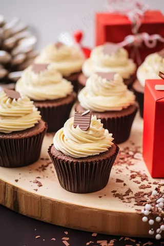 巧克力纸杯蛋糕奶油节日甜点摄影图
