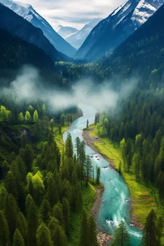 夏天新疆高山高原的美景河流摄影图