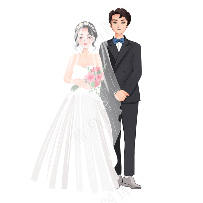 婚纱卡通扁平风插画psd模版下载