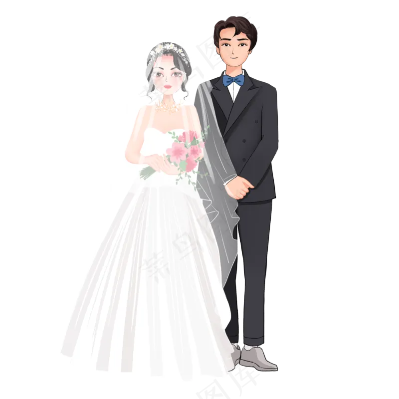 婚纱卡通扁平风插画psd模版下载