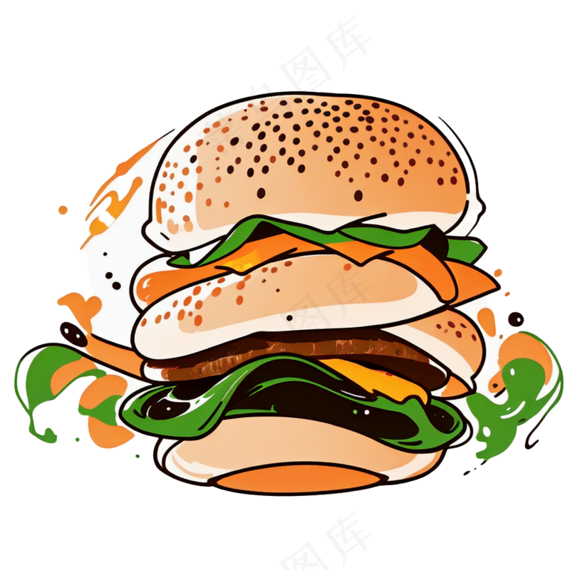 汉堡多层简约插画清新可爱食物