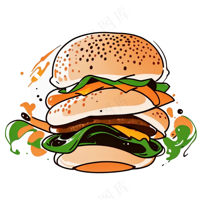 汉堡多层简约插画清新可爱食物