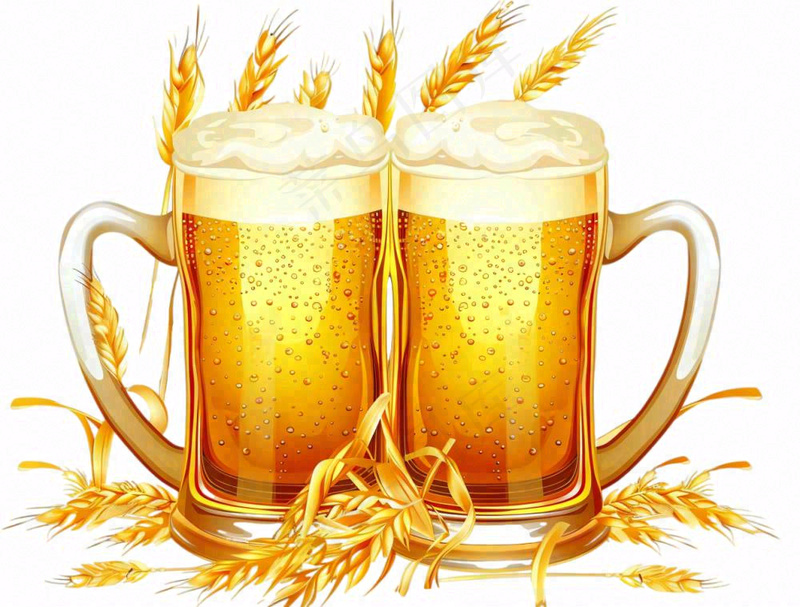 小麦啤酒饮料卡通插画免抠