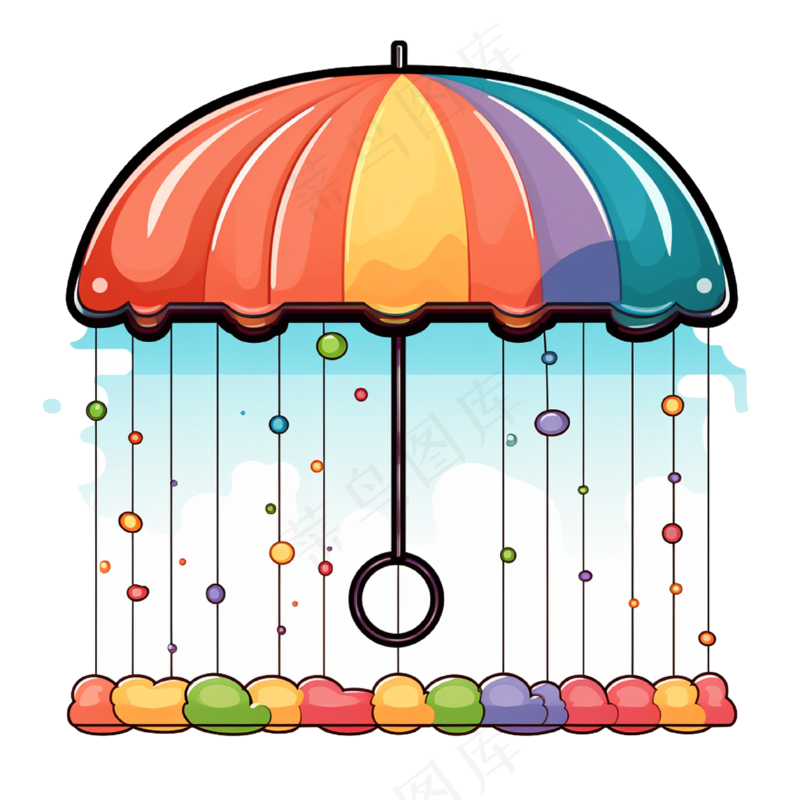 卡通手绘彩虹雨伞下雨天边框文本框矢量装饰