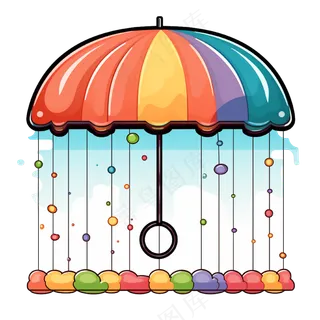 卡通手绘彩虹雨伞下雨天边框文本框矢量装饰