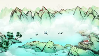 中国风山水彩色国画插画装饰画素材25