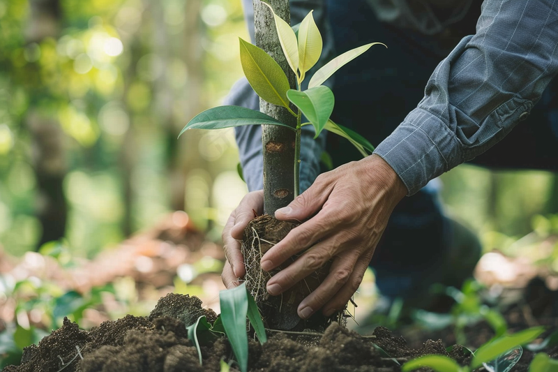 a close up of a person holding a plant, a picture by david rubín, shutterstock, environmental art, touching tree in a forest, permaculture, tree and plants (4032x2688)