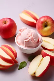 苹果冰淇淋球美食甜点摄影图