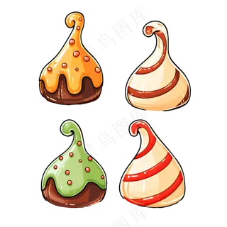 卡通手绘童年美食粘花饼宝塔糖线条插画矢量