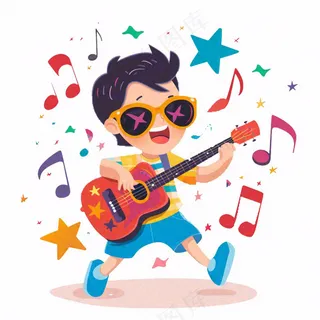 吉他演奏音乐会酷音乐潮流风格人物卡通插画免抠