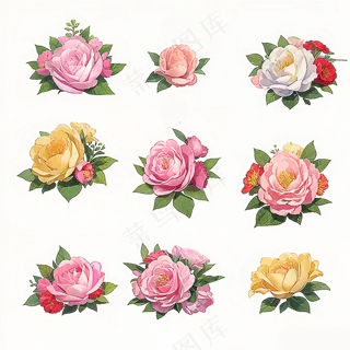 红色黄色粉色玫瑰花免抠素材20