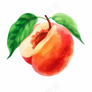 水蜜桃桃子水果水彩插画免抠