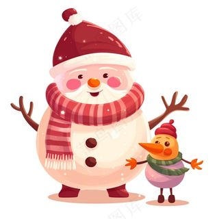 圣诞雪人红帽子围巾卡通插画免抠