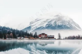 冬天雪山木屋唯美背景