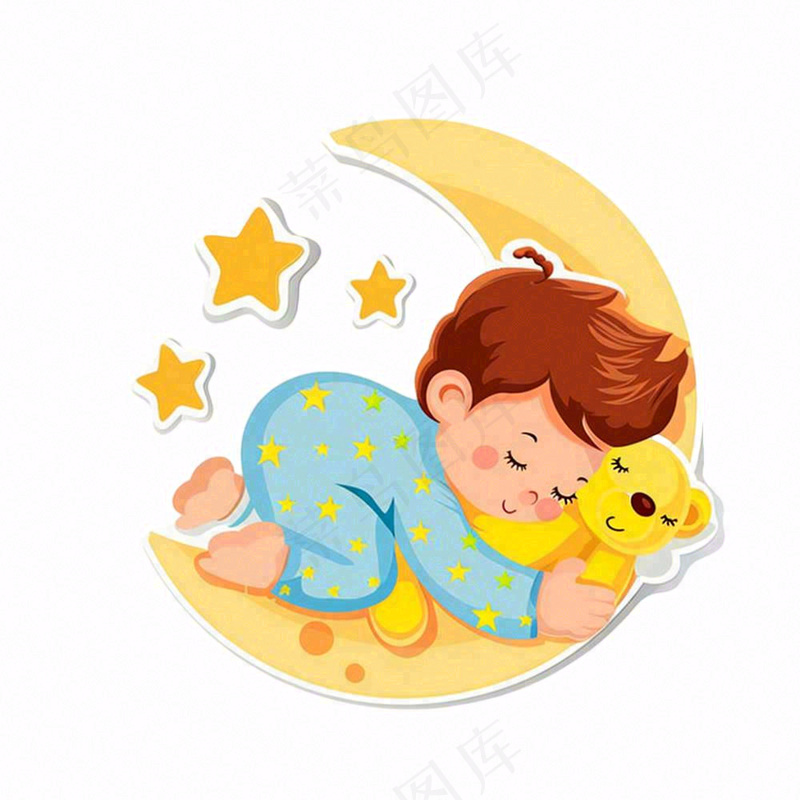 睡在月亮上的小孩微笑世界睡眠日睡觉天气卡通插画免抠