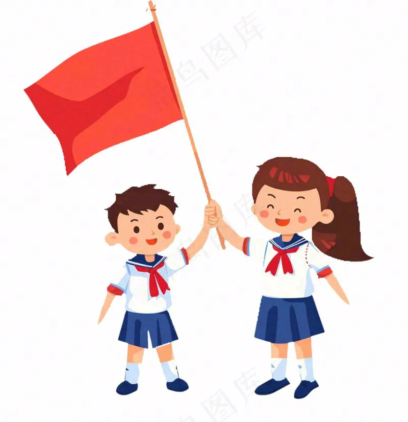 学生拿着旗帜红旗青少年青年国庆人物卡通插画免抠(1024x1056)