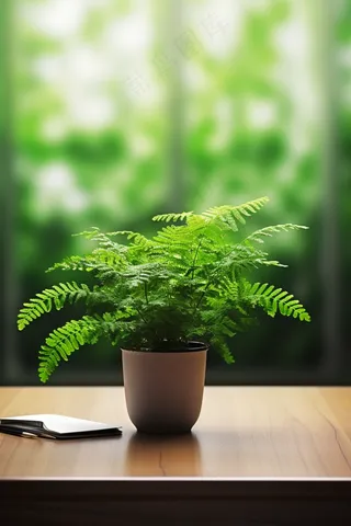 书桌上的绿植盆栽摄影图