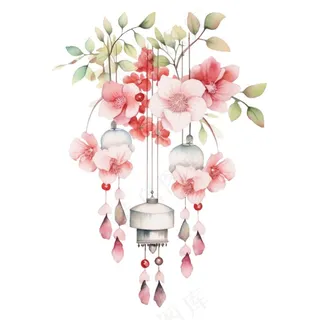 风铃植物鲜花卡通水彩插画免抠