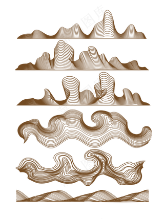 山水波浪祥云中式国风线条71免扣素材