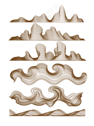 山水波浪祥云中式国风线条71免扣素材