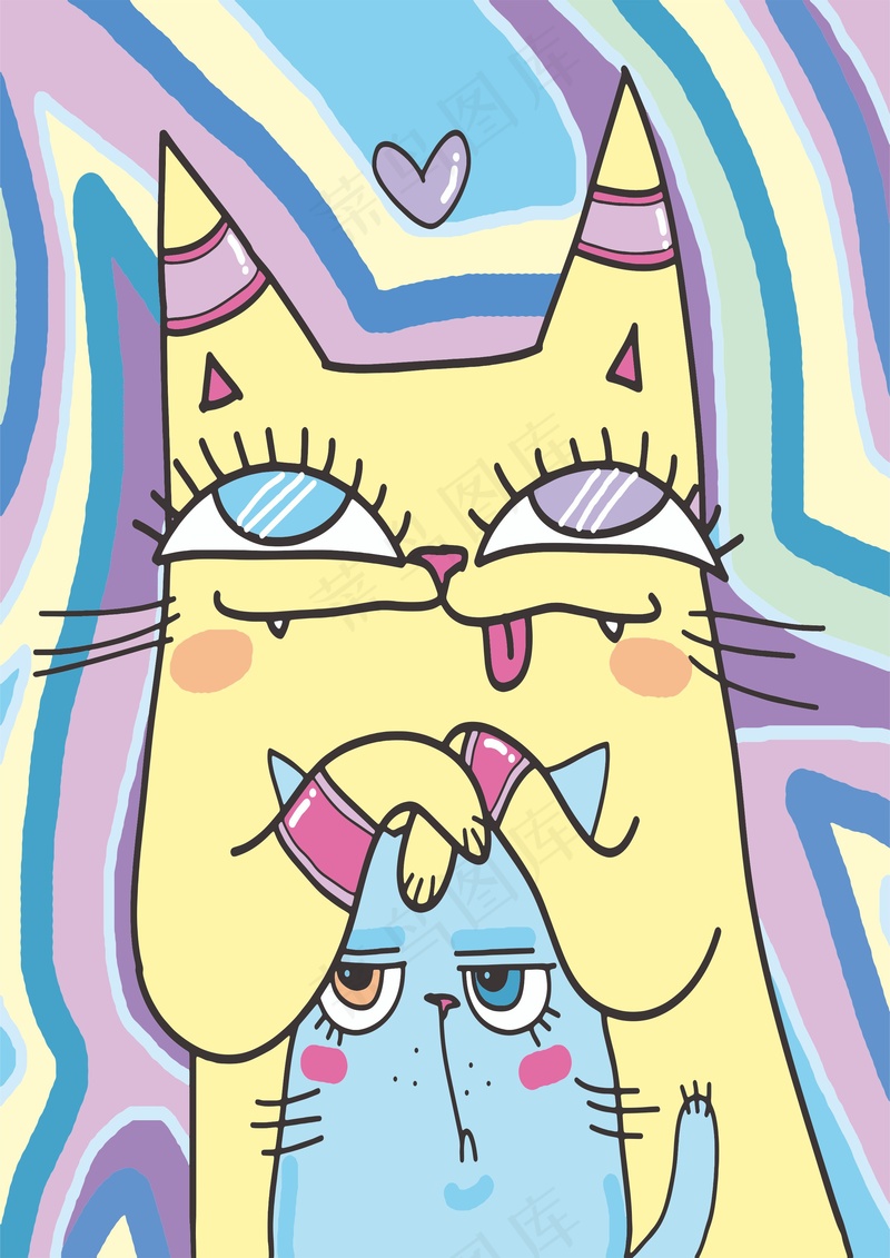 黄色蓝色 卡通猫