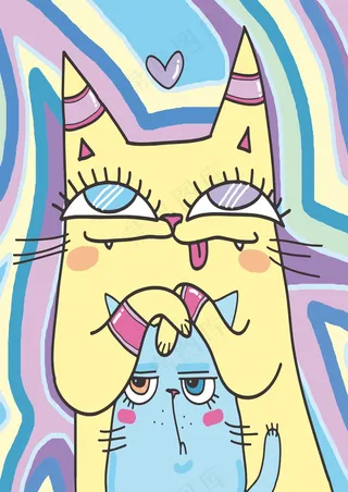 黄色蓝色 卡通猫