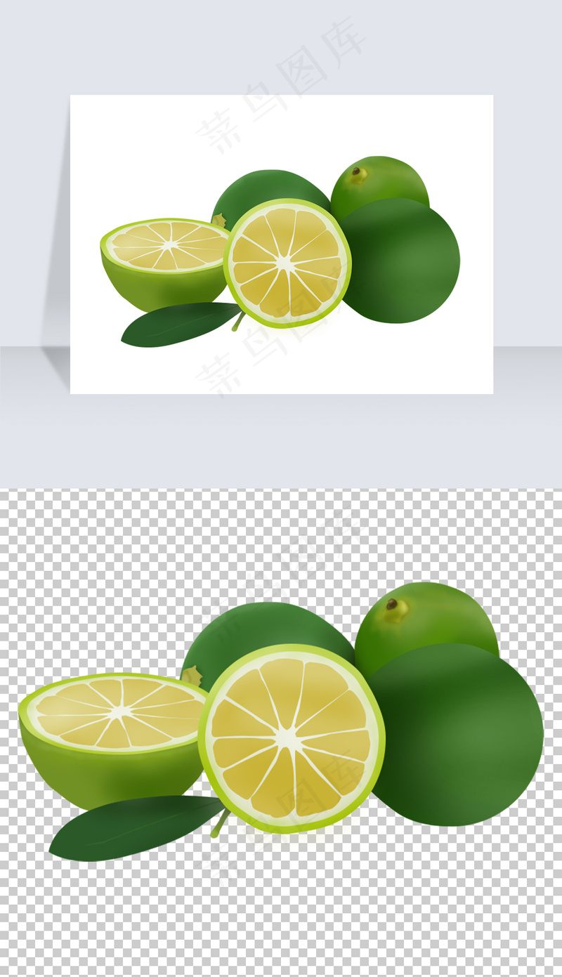 水果插画写实绿色柠檬psd模版下载