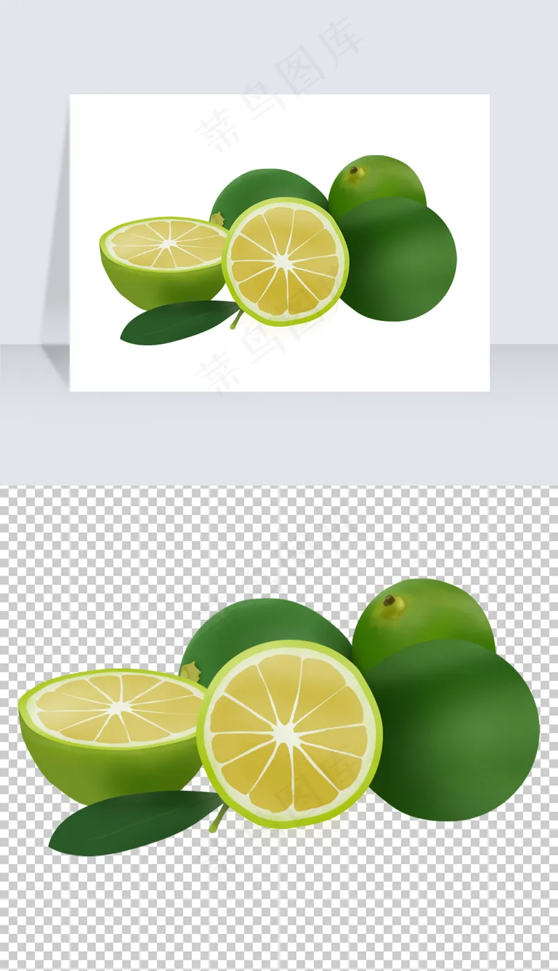 水果插画写实绿色柠檬psd模版下载